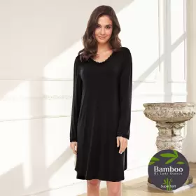 Bamboo Natkjole Med Lange Ærmer, Black