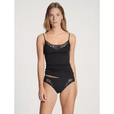 Feminin Spaghetti Top Med Blonde, Sort