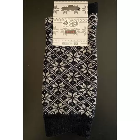 Uld Strømpe Med Snefnug, Mørkeblå