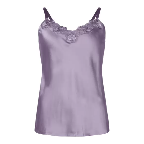 Lady Avenue - Pure Silke Top Med Blonde, Lavendel