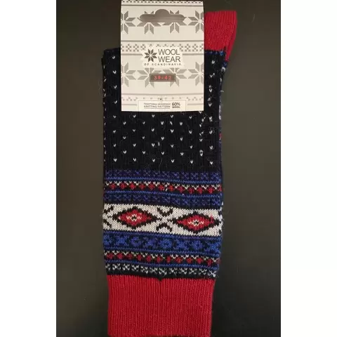 ULDSOKKER MED SNEFNUG BLÅ/RØD