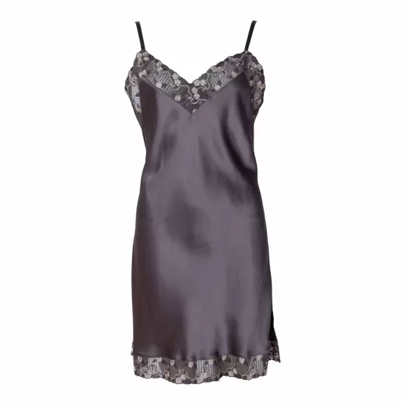 Wiki - Pure Silk Slip With Lace, Graphite