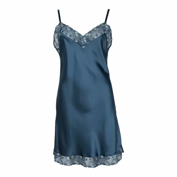 Wiki - Pure Silk Slip With Lace, Dark Petrol