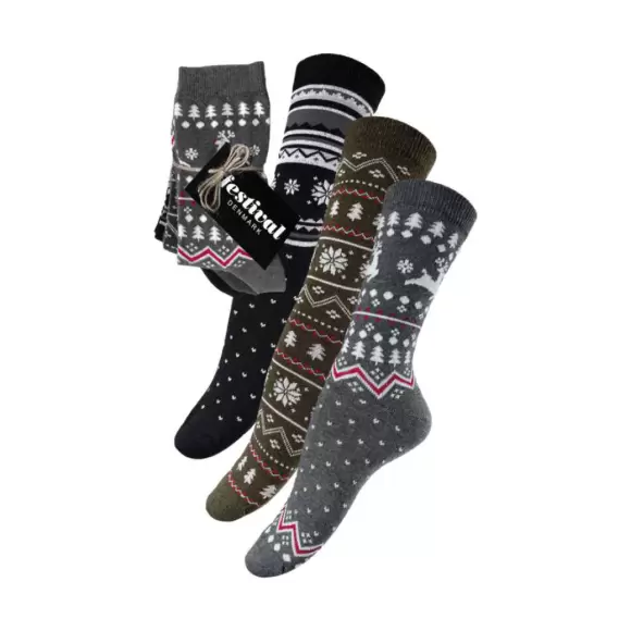 Festival - 3 Pak Christmas Socks Cotton, Grey/Army/Black