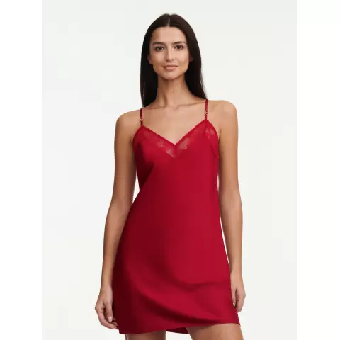 Satin Natkjole U/ærme, Passion Red