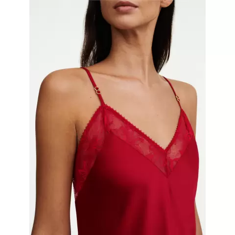 Satin Natkjole U/ærme, Passion Red