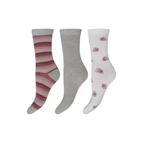 3-Pack Ankelstrømpe Bomuld, Grå/Pink/Hvid