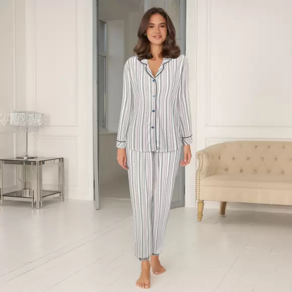 Lady Avenue - Bamboo Flannel Pyjamas, Blue/Red Stripes Lady Avenue - Bamboo Flannel Pyjamas, Blue/Red Stripes