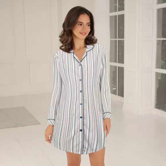 Lady Avenue - Bamboo Flannel Natskjorte, Blue/Red Stripes