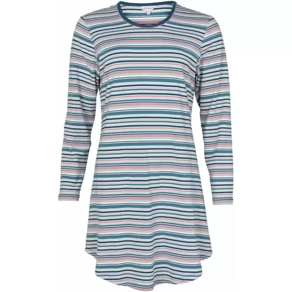 Wiki - Bamboo Natkjole Lang Ærme, Petrol Stripe