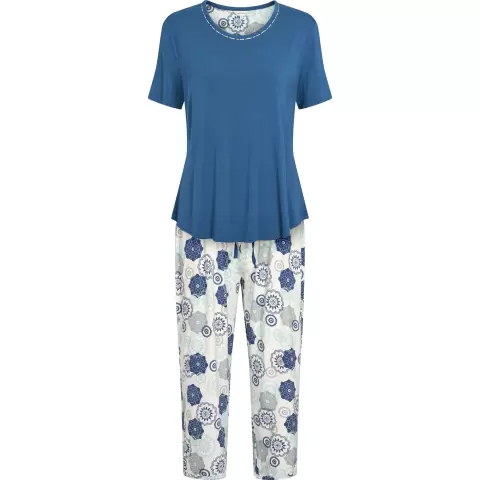 Bambus Pyjamas Kort Ærme, Blue Grey Floral