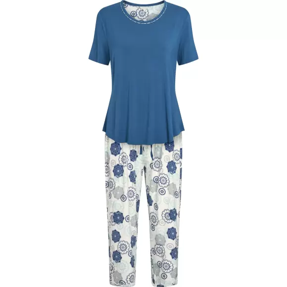 Wiki - Bambus Pyjamas Kort Ærme, Blue Grey Floral