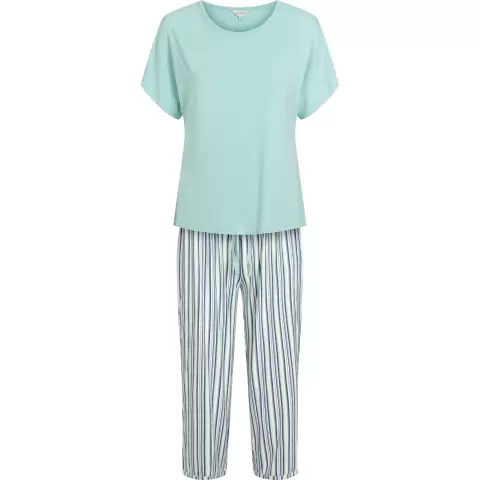 Bambus Pyjamas Kort Ærme, Blue Grey Stripe