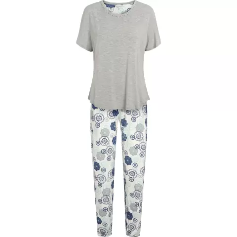 Bambus Pyjamas Kort Ærme, Blue Grey Floral