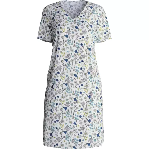 Flower Nights Natkjole Kort Ærme, Riviera Blue