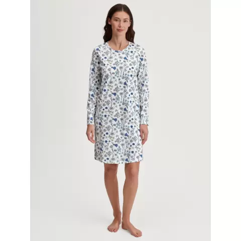 Flower Nights Natkjole Lange Ærmer, Riviera Blue