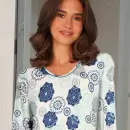 Lady Avenue - Bambus Natkjole Med Lange Ærmer, Blue/Grey Floral Lady Avenue - Bambus Natkjole Med Lange Ærmer, Blue/Grey Floral
