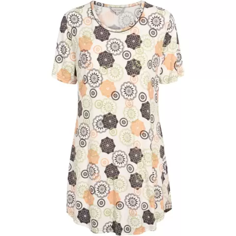 Bambus Natkjole Kort Ærme, Mocca/Kiwi Floral