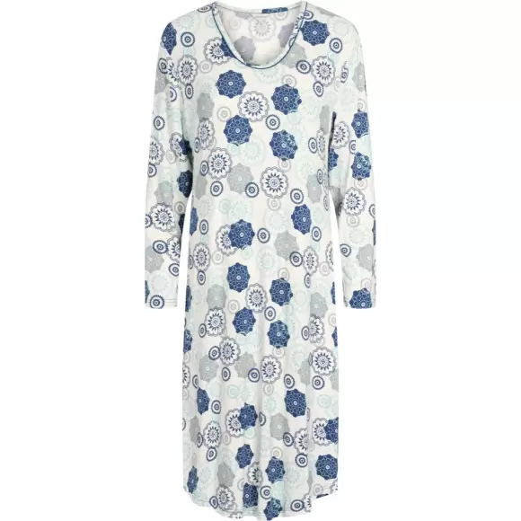 Wiki - Bambus Natkjole Med Lange Ærmer, Blue/Grey Floral
