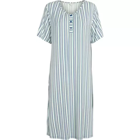 Lang Bambus Natkjole Med Korte Ærmer, Blue/Grey Stripe