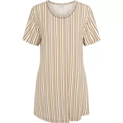 Bambus Natkjole Kort Ærme, Mocca/Kiwi  Stripe