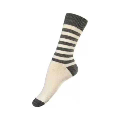 Alpaka Uldstrømpe, Råhvid/Grå