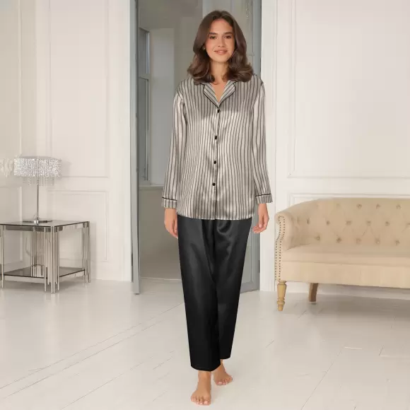 Lady Avenue - Satin Pyjamas, Black/Moon Lady Avenue - Satin Pyjamas, Black/Moon
