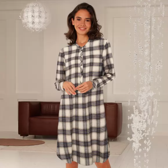 Lady Avenue - Cotton Flannel Natkjole, Blue/Mocca Lady Avenue - Cotton Flannel Natkjole, Blue/Mocca