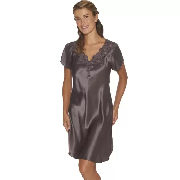 Lady Avenue - Pure Silk Natkjole Kort Ærme, Coffee Lady Avenue - Pure Silk Natkjole Kort Ærme, Coffee