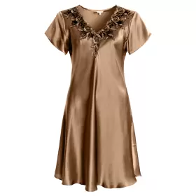 Pure Silk Natkjole Kort Ærme, Cognac Pure Silk Natkjole Kort Ærme, Cognac