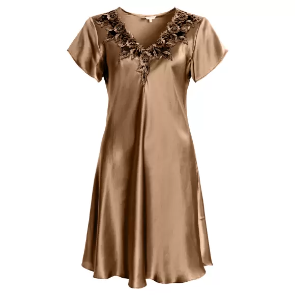 Wiki - Pure Silk Natkjole Kort Ærme, Cognac