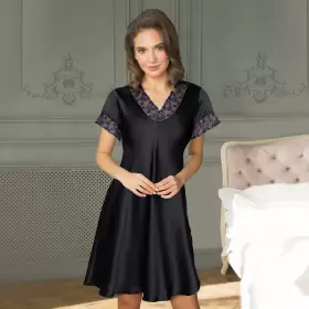 Pure Silk Natkjole, Black