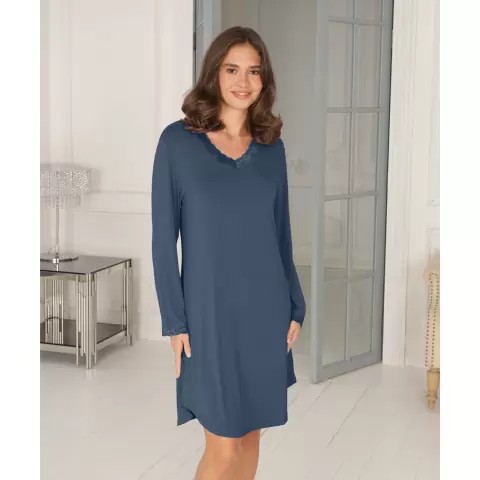 Bambus Natkjole, Denim Blue