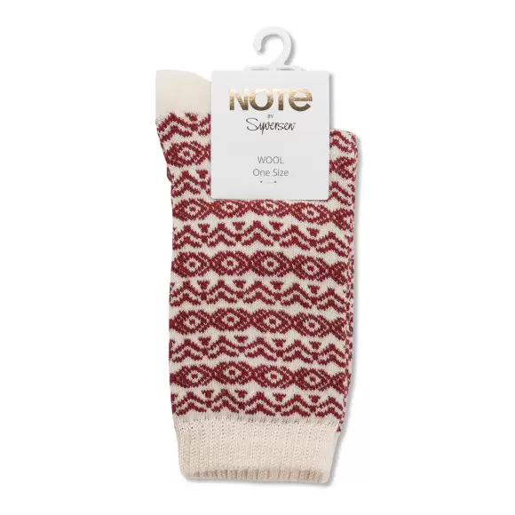NOTE - Retro Uld Ankelstrømper, Offwhite/Burgundy 