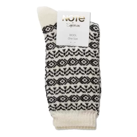 Retro Uld Ankelstrømpe, Offwhite/Black