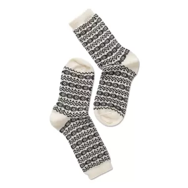 Retro Uld Ankelstrømpe, Offwhite/Black