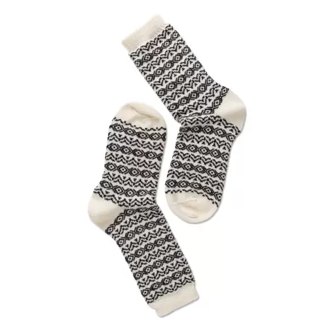 Retro Uld Ankelstrømpe, Offwhite/Black