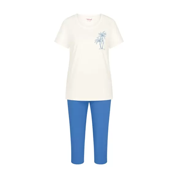 Triumph - Pyjamas Kort Ærme/Capri, White/Blue Triumph - Pyjamas Kort Ærme/Capri, White/Blue