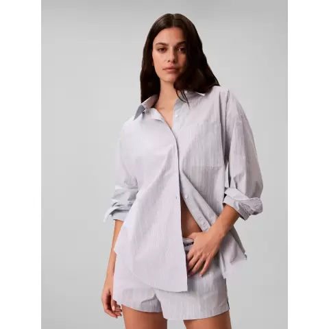 Cotton Poplin Natbluse, Bespoke Stripe/Plein Air