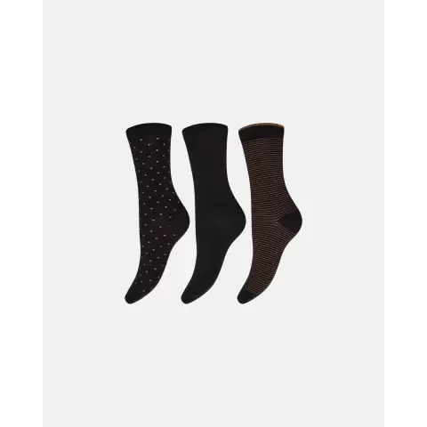 Ankelstrømper Bomuld 3P, Brown/Black/Multi