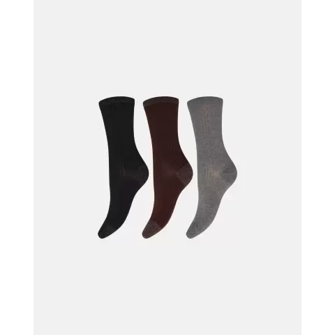 Ankelstrømper Bomuld 3P, Black/Brown/Grey