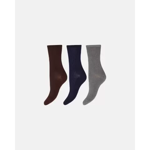 Ankelstrømper Bambus 3P, Brown/Navy/Grey
