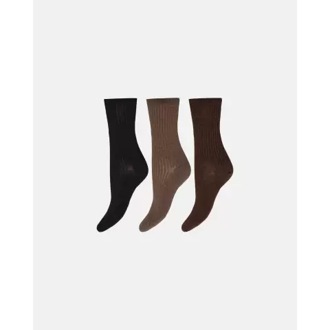 Ankelstrømper Bambus 3P, Black/Sand/Brown