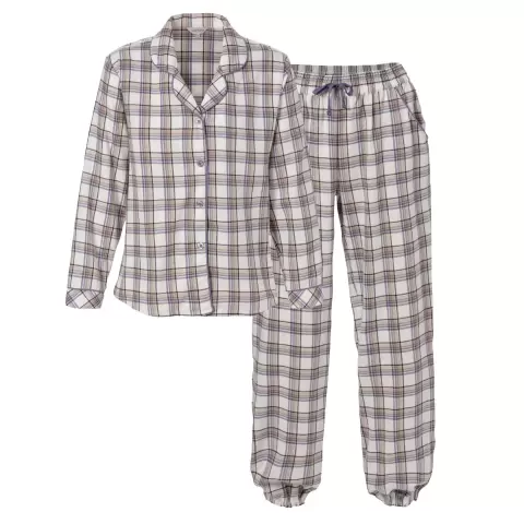 Bamboo Cotton Flannel Pyjamas, Nordic Blue Check