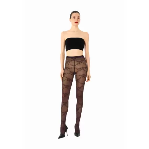 Floral Lace Tights, Dark Wood