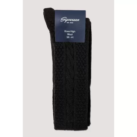 Knee-High Wool Cable Knit, Black Knee-High Wool Cable Knit, Black