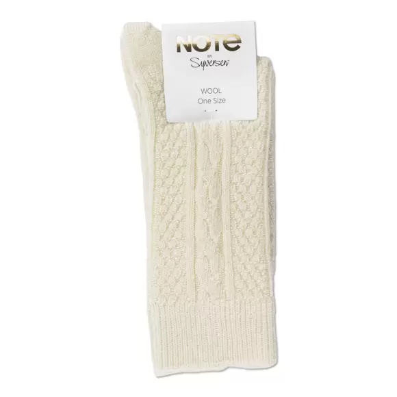 NOTE - Ankelstrømpe Wool Cable Knit, Offwhite NOTE - Ankelstrømpe Wool Cable Knit, Offwhite