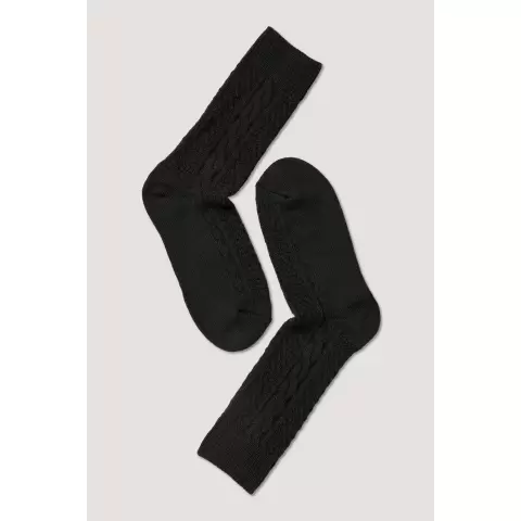 Ankelstrømpe Wool Cable Knit, Black