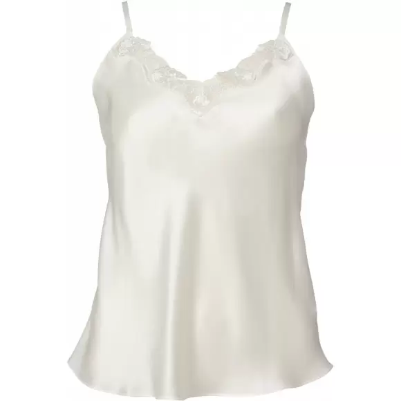 Lady Avenue - Pure Silke Top Med Blonde, Off-White